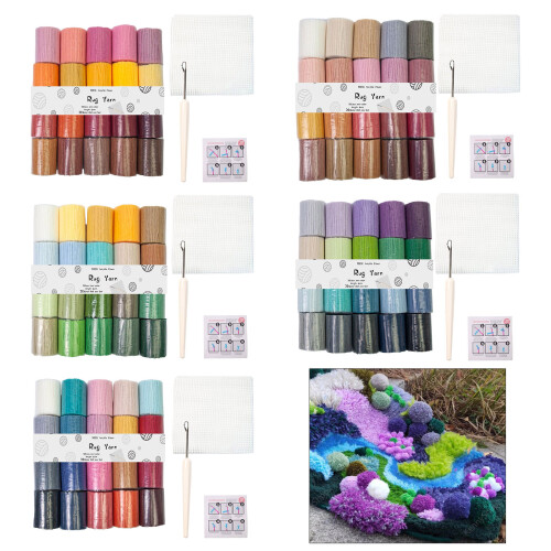 20 Color Acrylic Yarn Hook Needle Mesh Fabric Beginner Rug-04 2