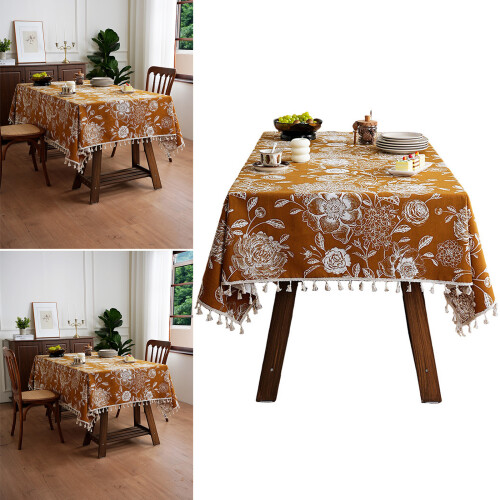 Flower Tablecloth Premium Polyester-150 150cm Warm brown 1