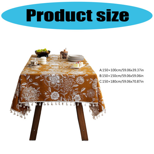 Flower Tablecloth Premium Polyester-150 150cm Warm brown 2