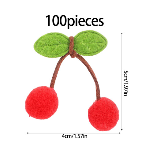 100Pcs Cherrys Leaf Pompoms Balls Polyester for Hairpin Brooch 2