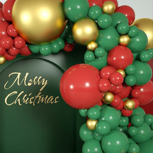 Kit de arco de corona de globos navideños rojo verde dorado blanco197 2