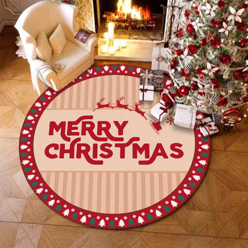 Merry Christmas Round Rug 23.6" Red Polyester 2