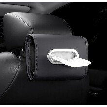 PU Leather Car Tissue Box Holder for Dodge Durango, Black Waterproof Easy Clean Organizer with Adjustable Strap