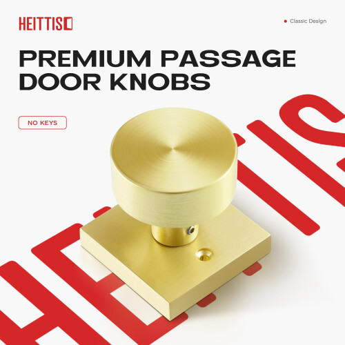 4 Pack Modern Satin Brass Door Knobs, Square Passage Door Knob Set for Interior Hall Closet 1