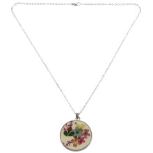 Pressed Flower Round Pendant Necklace