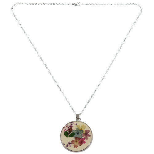Collana con pendente rotondo fiore pressato