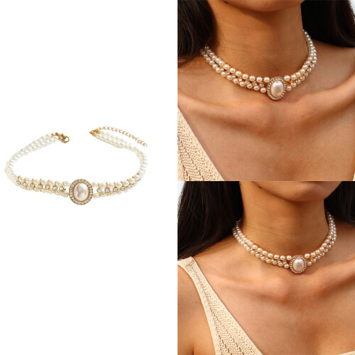 Collier de perles multi-brins léger pour femmes, chaîne de cou 1