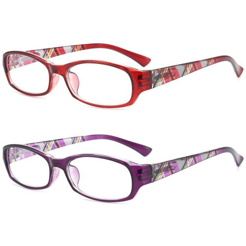 Reading Glasses for Women 2.5x Magnifier Blue Light Protection Spring Hinge Comfort with Case Red or Purple 1