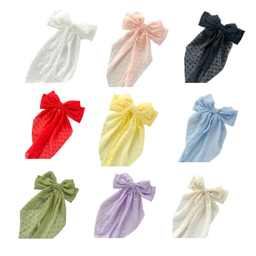 Soft Ribbon Fabric Large Round Dot Bows Hairclip Spring-Green 1