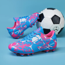(Blue Pink, 10 Little Kid) Youth Low-Top Long Stud Training And Competition Soccer Shoes - Lightweight And Breathable Studs