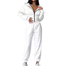 Dames 2-Delige Outfits met Rits, Cropped Hoodies, Joggingbroeken, Bijpassende Loungesets en Trendy Winterkleding Wit L