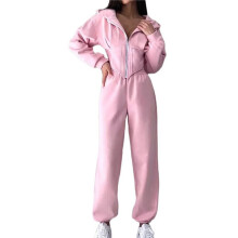 Dames 2-Delige Outfits met Rits, Cropped Hoodies, Joggingbroeken, Bijpassende Loungesets en Trendy Winterkleding Roze S