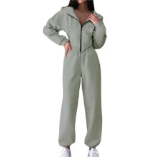Dames 2-Delige Outfits met Rits, Cropped Hoodies, Joggingbroeken, Bijpassende Loungesets en Trendy Winterkleding Lichtgroen L