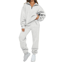 Dames 2-Delige Loungesets met Lange Mouwen, Halve Rits en Baggy Joggingbroek met Zakken Grijs S