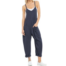 Dames Casual Zomer Overalls Mouwloos Spaghettibandjes Romper Jumpsuits Trendy Strandvakantie Outfits Marineblauw M