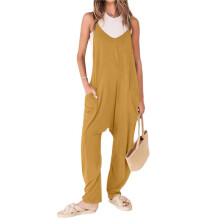 Dames Casual Zomer Overalls Mouwloos Spaghettibandjes Romper Jumpsuits Trendy Strandvakantie Outfits Geel L