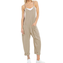 Dames Casual Zomer Overalls Mouwloos Spaghettibandjes Romper Jumpsuits Trendy Strandvakantie Outfits Abrikoos L