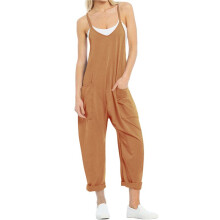 Dames Casual Zomer Overalls Mouwloos Spaghettibandjes Romper Jumpsuits Trendy Strandvakantie Outfits Lichtbruin XL