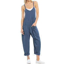 Dames Casual Zomer Overalls Mouwloos Spaghettibandjes Romper Jumpsuits Trendy Strandvakantie Outfits Zeeblauw XL