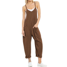 Dames Casual Zomer Overalls Mouwloos Spaghettibandjes Romper Jumpsuits Trendy Strandvakantie Outfits Donkerbruin S