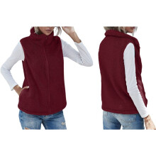 Dames Coltrui Mouwloos Warm Pluche Vest met Rits Herfst Winter Vest Jas met Zakken Rood XXL