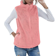 Dames Coltrui Mouwloos Warm Pluche Vest met Rits Herfst Winter Vest Jas met Zakken Roze XL