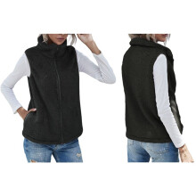 Dames Coltrui Mouwloos Warm Pluche Vest met Rits Herfst Winter Vest Jas met Zakken Zwart L