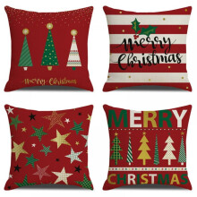 Rode rustieke linnen kerstkussenhoezen 18x18 inch, set van 4