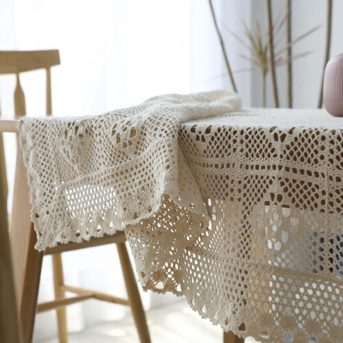 Beige Crochet Hollow Tablecloth 140x200cm 1