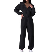 Dames 2-Delige Outfits met Rits, Cropped Hoodies, Joggingbroeken, Bijpassende Loungesets en Trendy Winterkleding Zwart L