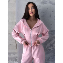 Dames 2-Delige Outfits met Rits, Cropped Hoodies, Joggingbroeken, Bijpassende Loungesets en Trendy Winterkleding Roze M