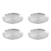 4pcs 23cm Stainless Steel Bone Spitting Dish Silver Shallow Tray Metal Dining Disc Round Plate Dessert Tableware
