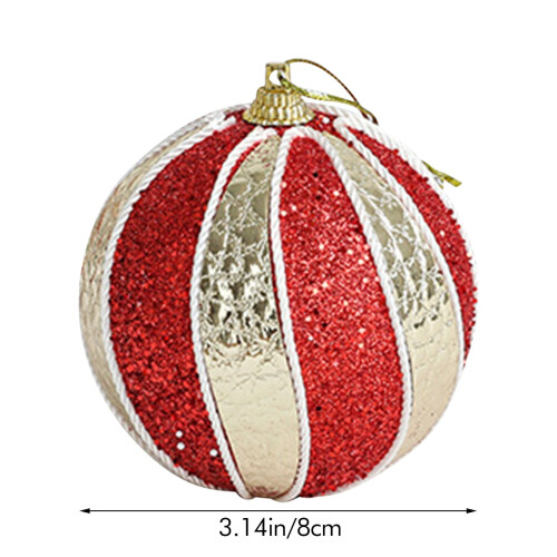 Gold striped pompom Christmas balls 8 cm 2