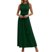 Langes Damenkleid mit Rundhalsausschnitt und verdrehter-Grün S