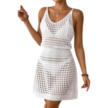 Ärmelloses Strandkleid mit V-Ausschnitt, Urlaubskleidung,-Weiß S