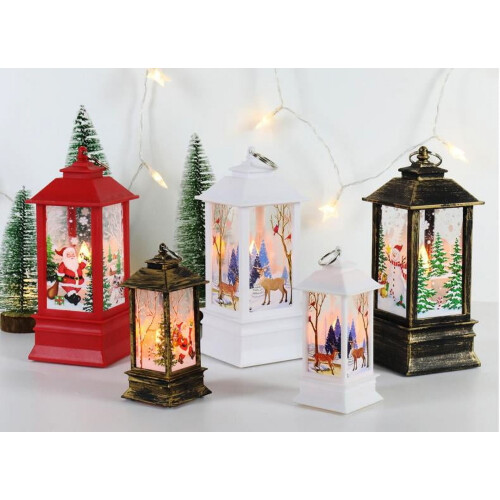 Lanterna de Natal dourada com efeito de chama LED, estilo lanterna de vento natalina. 2