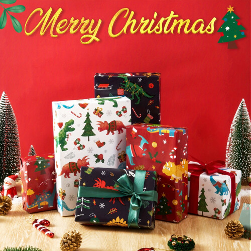 Christmas dinosaur wrapping paper cartoon pattern 10 sheets 2