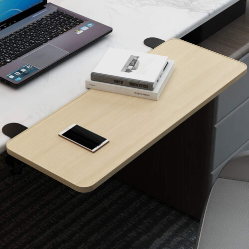 Clamp On Keyboard Tray Solid Wood Foldable Under Desk Drawer with Dual Mouse Platforms Oak Finish 1