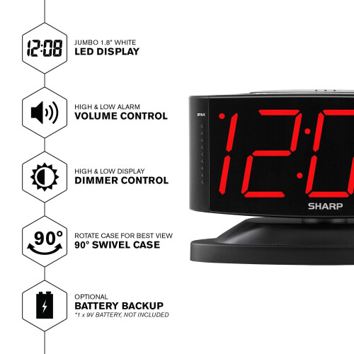 SHARP LED Alarm Clock Compatible Swivel Base Midnight Black 1