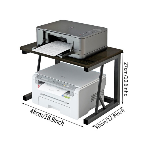 Printer Stand with Dual Layer Storage, Space Saving Black Desktop Printer Stand for Home Office 1