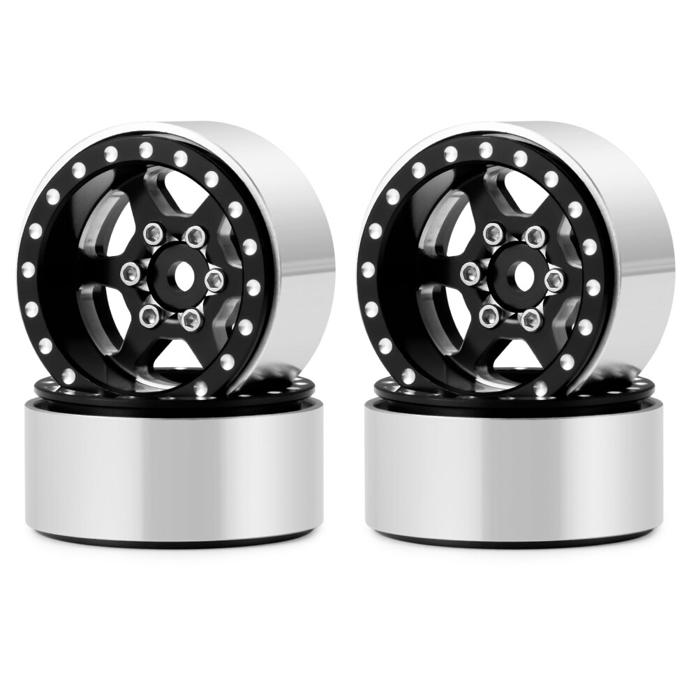 Rc Beadlock Wheels Aluminum 1.0 Inch Rims For Scx24 Trx4m Crawler Car Set Improved Traction Black 9330225817604