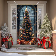 Décoration de porte de Noël - Bannière hivernale 180 x 90 cm