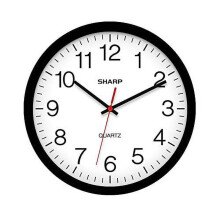 Sharp Analog Wall Clock Black 12 Inch Battery Operated