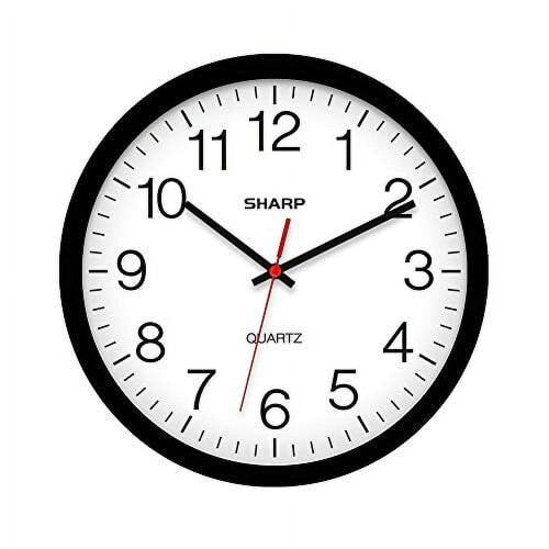Sharp Analog Wall Clock Black 12 Inch Battery Operated