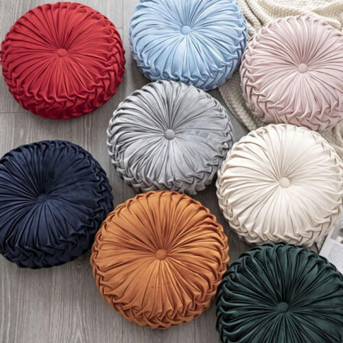 Round floor pillow solid color pleated 38x10 cm 2