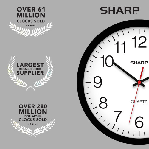 Sharp Analog Wall Clock Black 12 Inch Battery Operated 2