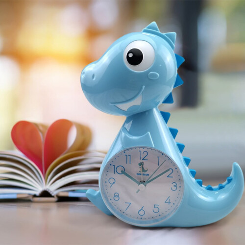 Dinosaurformet vekkerklokke for barn, blå, 19,5 cm