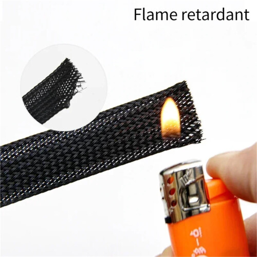 8mm Black Silver PET Braided Cable Sleeve 1 Meter,  Density Cable Management Wrap for Desk and Electronics 2