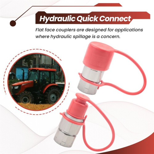 1/2Inch NPT Hydraulic Coupler Skid Steer  Flat Face Quick Connect Couplings with 2PCS Dust Cap 2