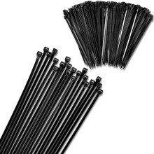 Heavy Duty Black Cable Ties Set 4in 1000pcs and 12in 100pcs SelfLocking Zip Ties for Indoor Wire Management